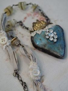 Grandma's buttons and bling heart Necklace
