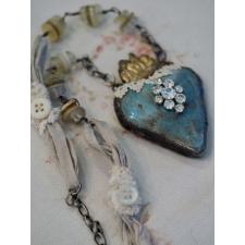 Grandma's buttons and bling heart Necklace